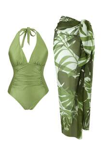 Swim Oasis 大码印花连体泳衣，优质面料女士泳装 - 綠色 - 查看 3