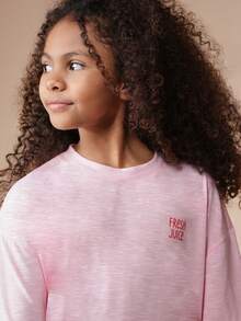 SUMWON 鲜榨果汁图案短袖T恤和条纹阔腿裤套装，夏季休闲装 - 粉色 - 查看 5