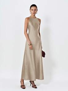 Aveloria Modichic 简约优雅不对称下摆双面缎面醋酸纤维面料A字无袖连衣裙（女款） - 香檳色 - 查看 5