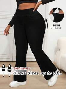 SHEIN CURVE+ Jeans évasés à taille haute polyvalents et décontractés pour grandes tailles - Bleu azur - Voir 1