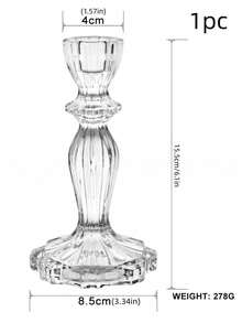 1pc Creative Glass Candlestick Transparent Glassware Diamond Patterned Candlestick Pedestal, Home Decor Centerpiece For Dining Table, Living Room,Wedding - Clear - View 5