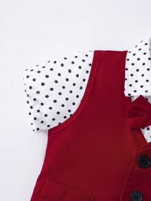 Baby Boy Multicolor Fabric Double Button Vest Shorts Set With Dotted Short Sleeve Shirt And Bow Tie Polka Dot Pattern - Multicolor - View 8
