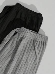 EURMUSE Women 2 Pcs Rib Knit With Fake Drawstring Detail Long Homewear Sleep Bottoms Sets - Multicolor - View 5