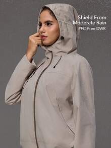 OutZeal Women Outdoor Jacket Camping Hiking Water-Resistant Windproof Loose Fit Hooded Jacket With Pocket - Khaki - View 2