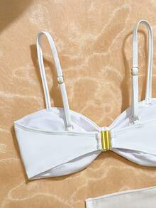 SHEIN Conjunto de 3 piezas de bikini negro para niña preadolescente, ropa de playa - Blanco - Ver 4