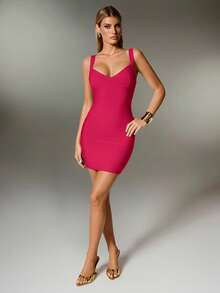 Nuvra Women's Sexy Backless Bodycon Vacation Dress, Curve-Hugging Ribbed Knit Bandage Dress - Hot Pink - View 7