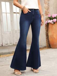 Breezaya Quần jeans nữ ống loe ôm sát, buộc dây, gợi cảm, phù hợp cho mọi mùa. - Rửa tối - Xem 7