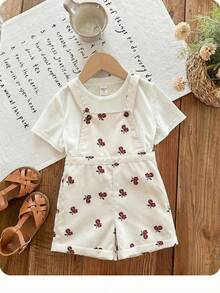 Babygirl Cute Versatile Casual Apricot Ditsy Floral Romper - Apricot - View 2