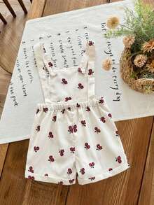 Babygirl Cute Versatile Casual Apricot Ditsy Floral Romper - Apricot - View 7