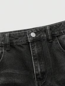 ROMWE MEN Street Life Jeans de mezclilla casual de uso diario con bolsillos en ángulo y desgastados para hombres - Negro - Ver 3