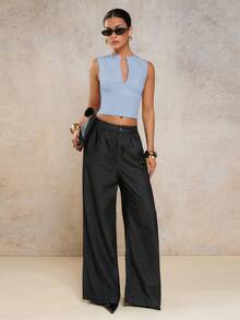 COSMINA Women's Solid Color Minimalist Sleeveless Tank Top, Everyday Wear - Baby Blue - View 3