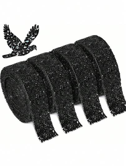 1Roll Self-Adhesive Rhinestone Tape 1 Roll Sparkling Crystal Diamond Ribbon For DIY Furniture Mirror Photo Frame Car Phone Decoration, Bling Strips For Wedding Birthday Craft Party Decor