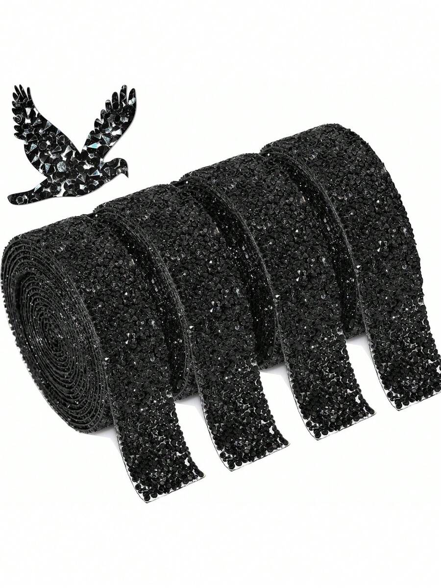 1Roll Self-Adhesive Rhinestone Tape 1 Roll Sparkling Crystal Diamond Ribbon For DIY Furniture Mirror Photo Frame Car Phone Decoration, Bling Strips For Wedding Birthday Craft Party Decor - Black - View 1