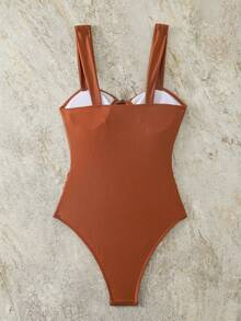 Swim Chiccia Women's Rust Brown One-Piece Swimsuit For Vacation, Party, Beach - Rust Brown - View 2