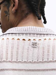 SUMWON Lightweight Open Knit Short Sleeve V-Neck Polo Shirt Summer Casual Vacation Beach Textured Pullover - Beige - View 2