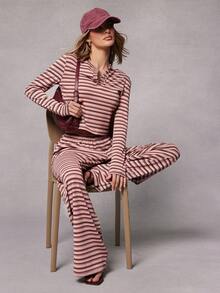 SHEIN Haute Women's Striped Print Casual Pants - Multicolor - View 3