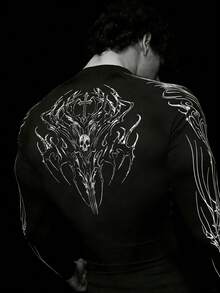 GymBeat Men's Cross & Skull Print Long Sleeve Athletic T-Shirt - Black - View 3