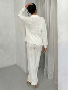 Glamine Women's Lightweight Cardigan With Hollow Textured Buttons, Loose Casual Women Knit Cardigan Sweater, Spring/Autumn - Apricot - View 2