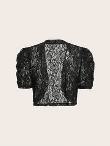 SHEIN Clasi Ladies' Lace Elegant Puff Sleeve Crop Jacket In Fall/Winter - Black - View 7
