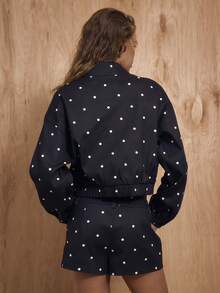 MUSERA Chaqueta con cuello de embudo y cremallera media con estampado de lunares, solo parte superior del conjunto, invierno, Año Nuevo, lindo, sexy, para salir, acentuado, Día de San Valentín, , verano, vacaciones - Multicolor - Ver 4