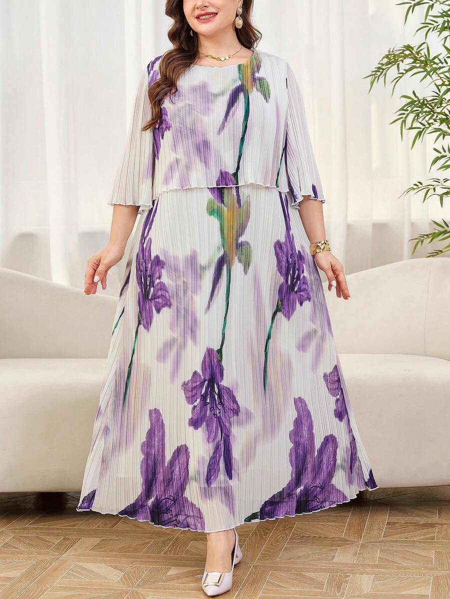 Reflora 大码优雅通勤印花连衣裙