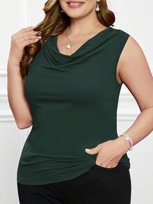 EMERY ROSE Áo tank top cổ xếp ly cỡ lớn dành cho nữ, thích hợp cho ngày Valentine. - Màu xanh lá cây đậm - Xem 1