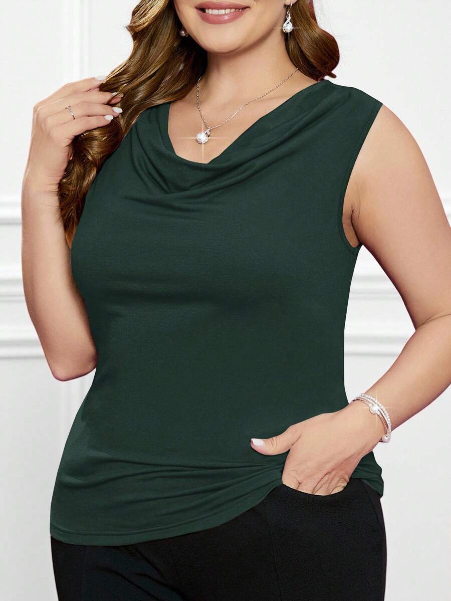 EMERY ROSE Áo tank top cổ xếp ly cỡ lớn dành cho nữ, thích hợp cho ngày Valentine. - Màu xanh lá cây đậm - Xem 1