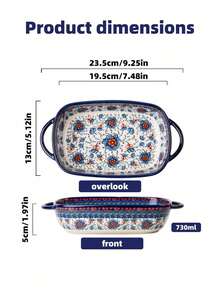 Rectangular Ceramic Baking Dish - Handcrafted With Floral Pattern & Dual Handles, Oven-To-Table Dish For Roasting & Serving (730ml) - Multicolor - View 12