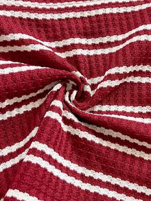 Soleia 大码女士度假两件套：红白条纹针织不对称肩部上衣和超低腰紧身短裤，适合派对、圣诞节、情人节、约会、海滩、邮轮、嘉年华、复活节、中国新年、春夏等场合。 - 紅色 - 查看 8