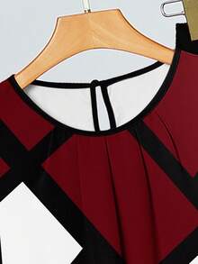 SHEIN Clasi 2pcs Women's Casual Minimalist Red, Black & White Abstract Geometric All-Over Print Set, Suitable For Spring/Summer - Multicolor - View 3