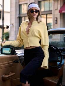 Hauture Women's Flare Sleeve Snap Front Cardigan - Light Yellow - View 1