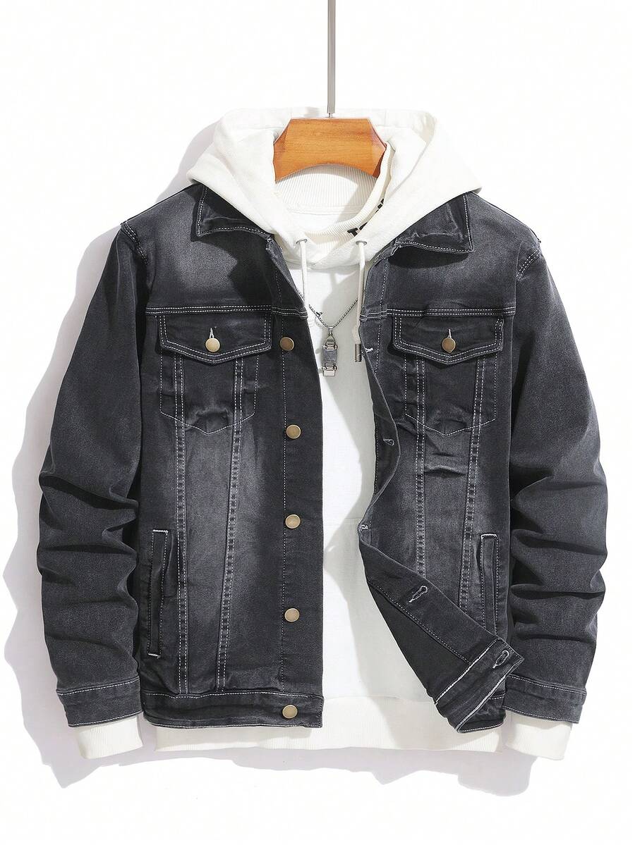 Manfinity Homme Chaqueta vaquera casual y versátil de botones delanteros para hombre - Gris - Ver 1