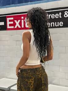 StreetHx Áo tank top nữ màu trắng đa năng cổ chữ U in chữ Anh màu vàng, kiểu dáng đường phố, ôm sát, gợi cảm, phong cách sinh viên, thích hợp cho mùa xuân/hè. - trắng - Xem 2