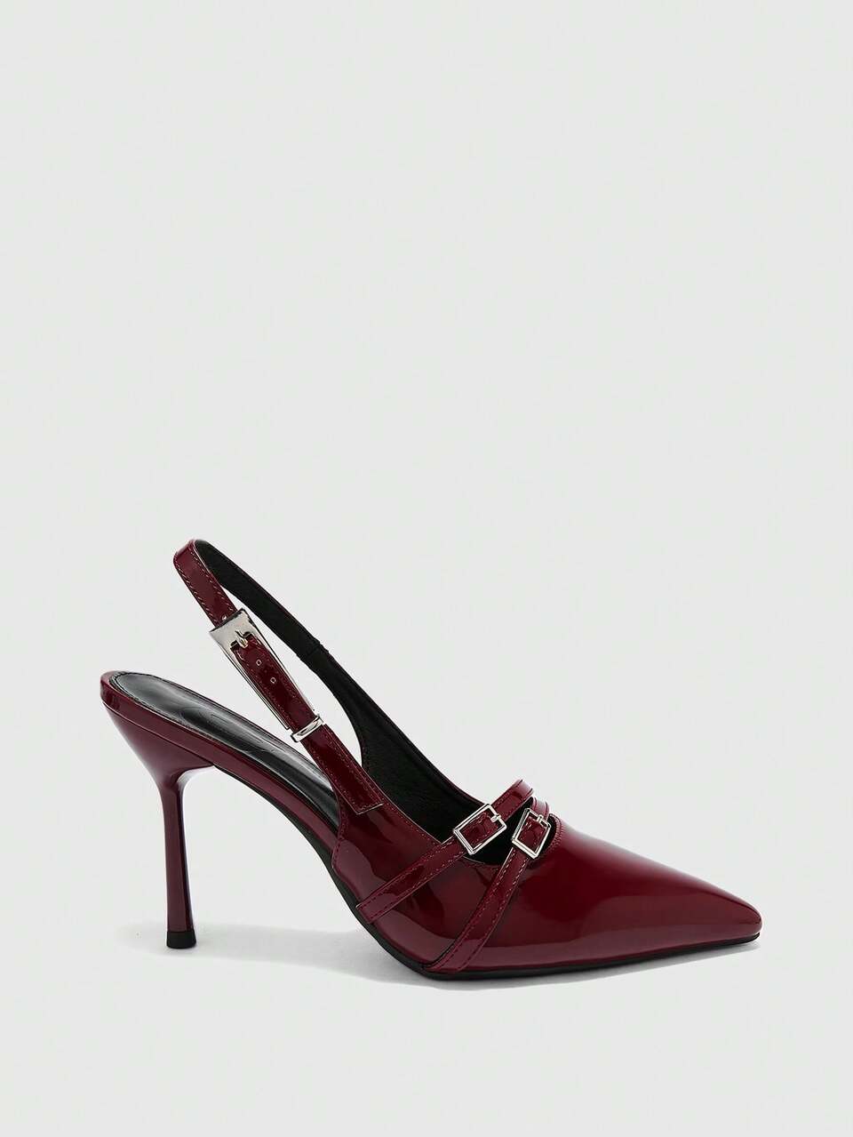 CUCCOO BIZCHIC Burgundy French Metal Buckle Elegant High Heel Sandals, Multi-Metal Buckle Decor Elevates The Design, Suitable For Working Women's Daily Commute, Also Fits Semi-Formal Occasions Like Business Meetings And Small Gatherings