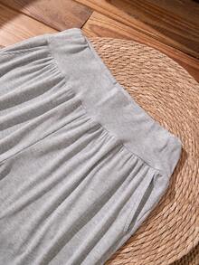 Rusticease 大码休闲纯色弹力腰哈伦裤 - 灰色 - 查看 4