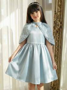 SHEIN Váy dự tiệc Giáng sinh cho bé gái tuổi teen, đính sequin và nơ trang trí. - màu xanh lá - Xem 5
