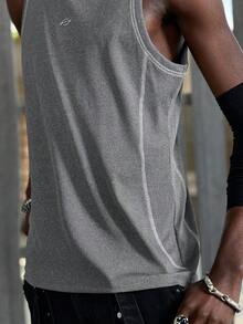 NEON BLANC Stretchy Ribbed Gym Tank Top Men | White Stitch Athletic Sleeveless Shirt - Grey - View 6