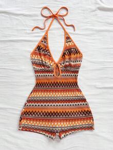 Soleia 大码新款多色针织条纹露背吊带迷你连体裤，适合秋冬季、万圣节、新年、狂欢节、派对、约会、下午茶、海滩、叠穿或外穿 - 彩色 - 查看 4