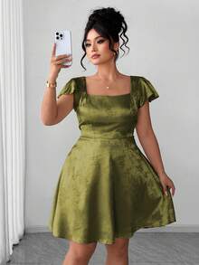 Elenzga Đầm midi nữ cỡ lớn cổ vuông tay bồng, vải jacquard bóng, thắt lưng nơ, thích hợp cho mùa xuân/hè, đi học, nghỉ lễ, tốt nghiệp, các ngày lễ, Ngày Valentine, Giáng sinh, lễ hội âm nhạc, Ngày của Mẹ, Halloween, Lễ Tạ ơn, Lễ Phục sinh, Ngày Quốc khánh, dạ hội, hẹn hò, tiệc tùng, đám cưới, hoạt động ngoài trời. - màu xanh lá - Xem 5