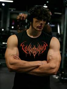 GymBeat Herr minimalistiskt tryckt ärmlös sportlinne med rund halsringning - Svart - Visa 4