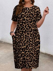 EMERY ROSE Plus Size Vintage Leopard Print Dress, Suitable For Vacation Spring - Multicolor - View 5
