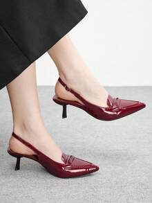 CUCCOO BIZCHIC Burgundy Pointed Toe Stiletto High Heel Fashionable Minimalist French Style Versatile Women Pumps, Spring/Autumn Valentine's Day - Burgundy - View 5