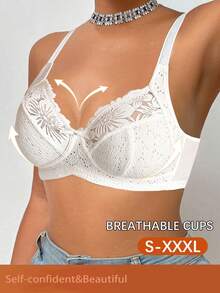 DesireSculpt 1pc Women's Lace Patchwork Wireless Bra - White - View 5
