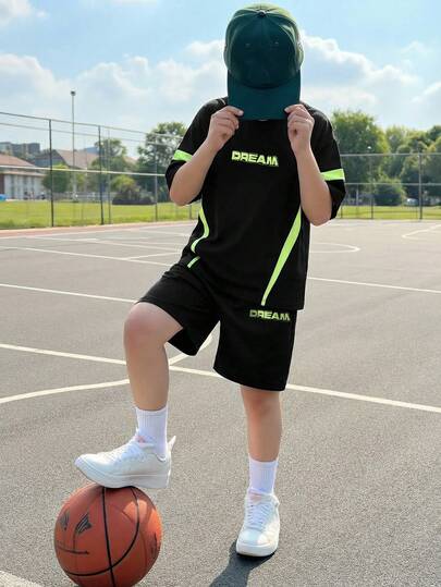 Fantacosmos 男童印花T恤裤套装（2件套），时尚欧美街头风，春夏款