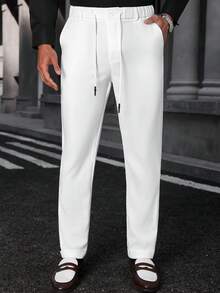Manfinity Bizformal Quần tây nam công sở tối giản, màu trơn, cạp chun, túi xéo, chất liệu vải chống nhăn, nhanh chóng trở lại trạng thái phẳng mịn sau khi mặc hoặc giặt, giảm thiểu nhu cầu ủi bằng tay. - trắng - Xem 3