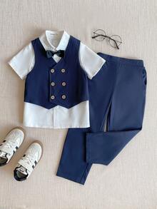 PrepCrw 男童学院风衬衫/双排扣马甲/长裤绅士套装 - 彩色 - 查看 14