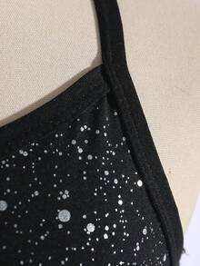 Vestido longo feminino elegante e minimalista, sem mangas, de cintura alta, com fenda, em tecido brilhante estampado, ideal para formaturas, festas, Halloween, Natal e eventos formais. - Preto - Ver 4