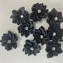 30Pcs/Set Solid Color Garment Decoration Excipient, Cute Fabric Rhinestone Decor Flower Design DIY Jewelry Accessory For Sewing - Black - View 11