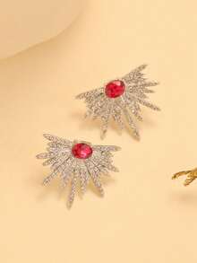 Ellevyn 1 cặp bông tai hình cánh lấp lánh đính đầy đá Rhinestone dành cho phụ nữ, bông tai cưới thanh lịch và độc đáo, bông tai nhẹ thời trang cho vũ hội, tiệc tùng - Đỏ - Xem 4