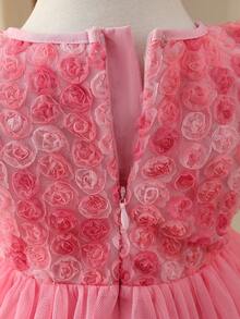 Glamorique Kids Robe de demoiselle d'honneur fleurie pour bébé fille, mariage, fille d'honneur, élégante, rose 3D, anniversaire, convient pour les occasions formelles - Rose bonbon - Voir 3